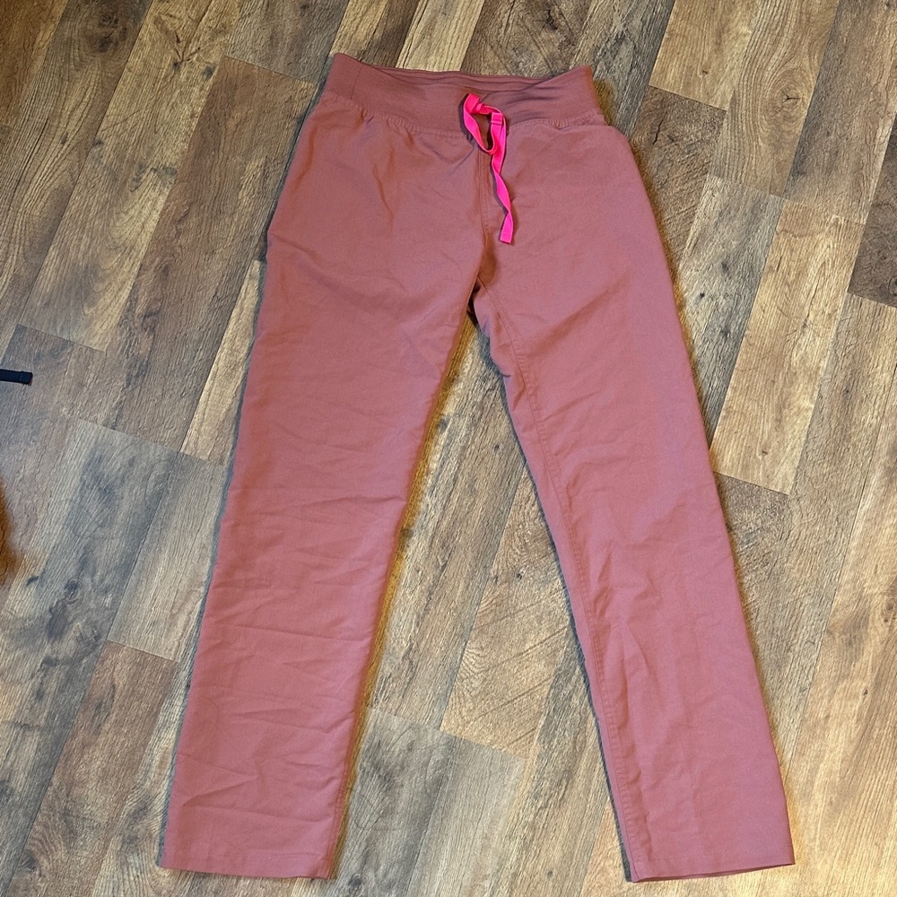 Figs Livingston Women's Pants in Rust with Pink Drawstring